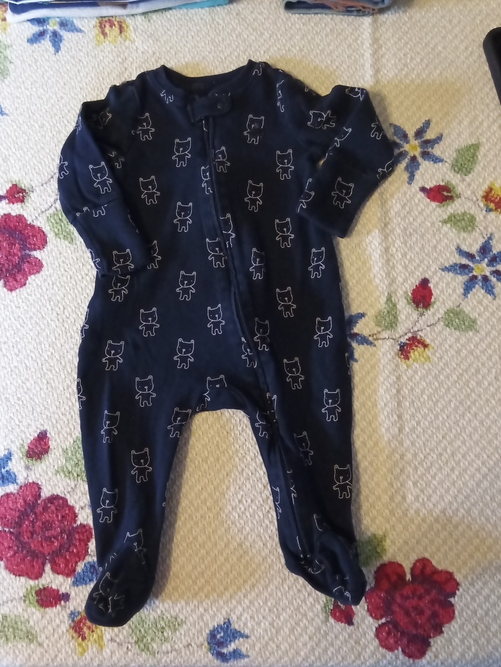 Baby Gap Navy Cat Print One-Piece Footed Romper